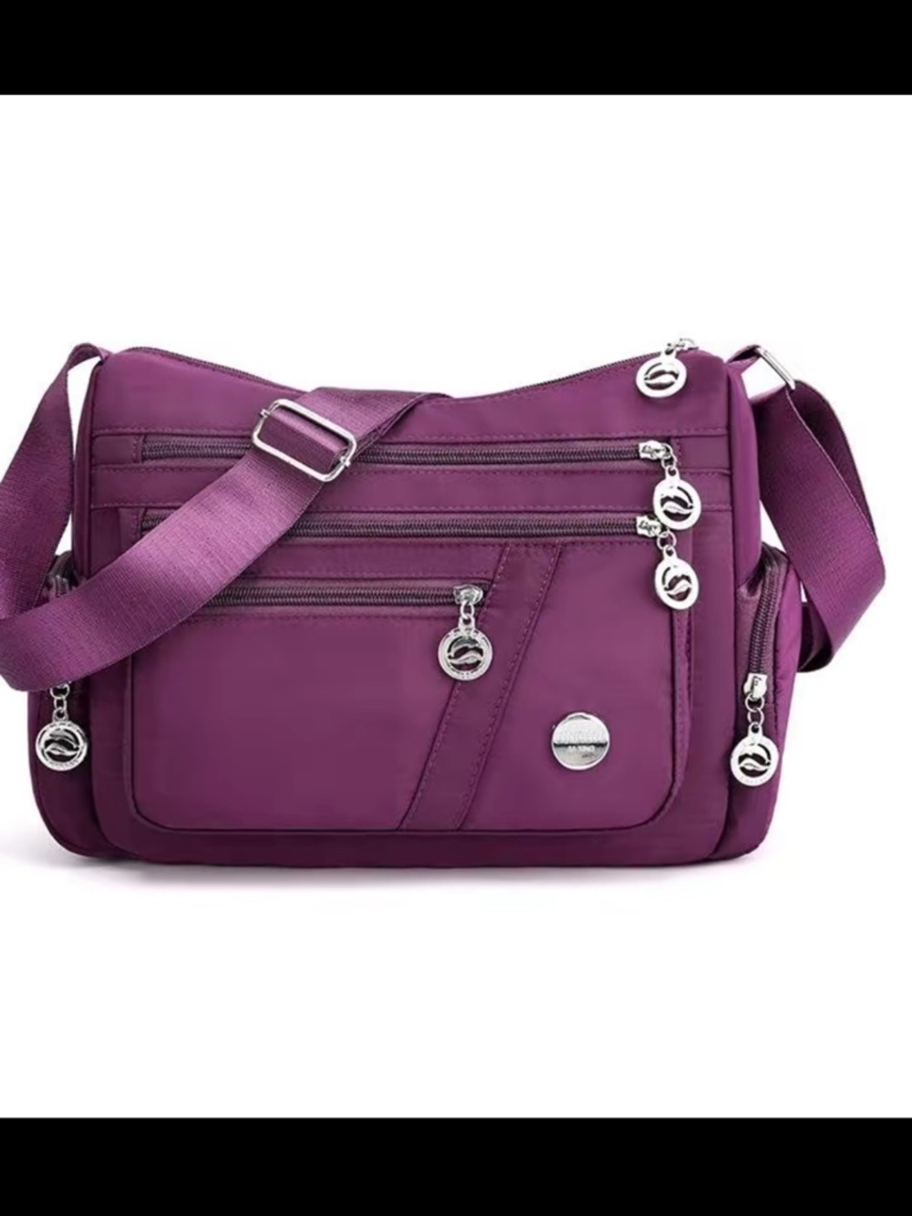 Purple Crossbody Bag with Multiple Zip Pockets